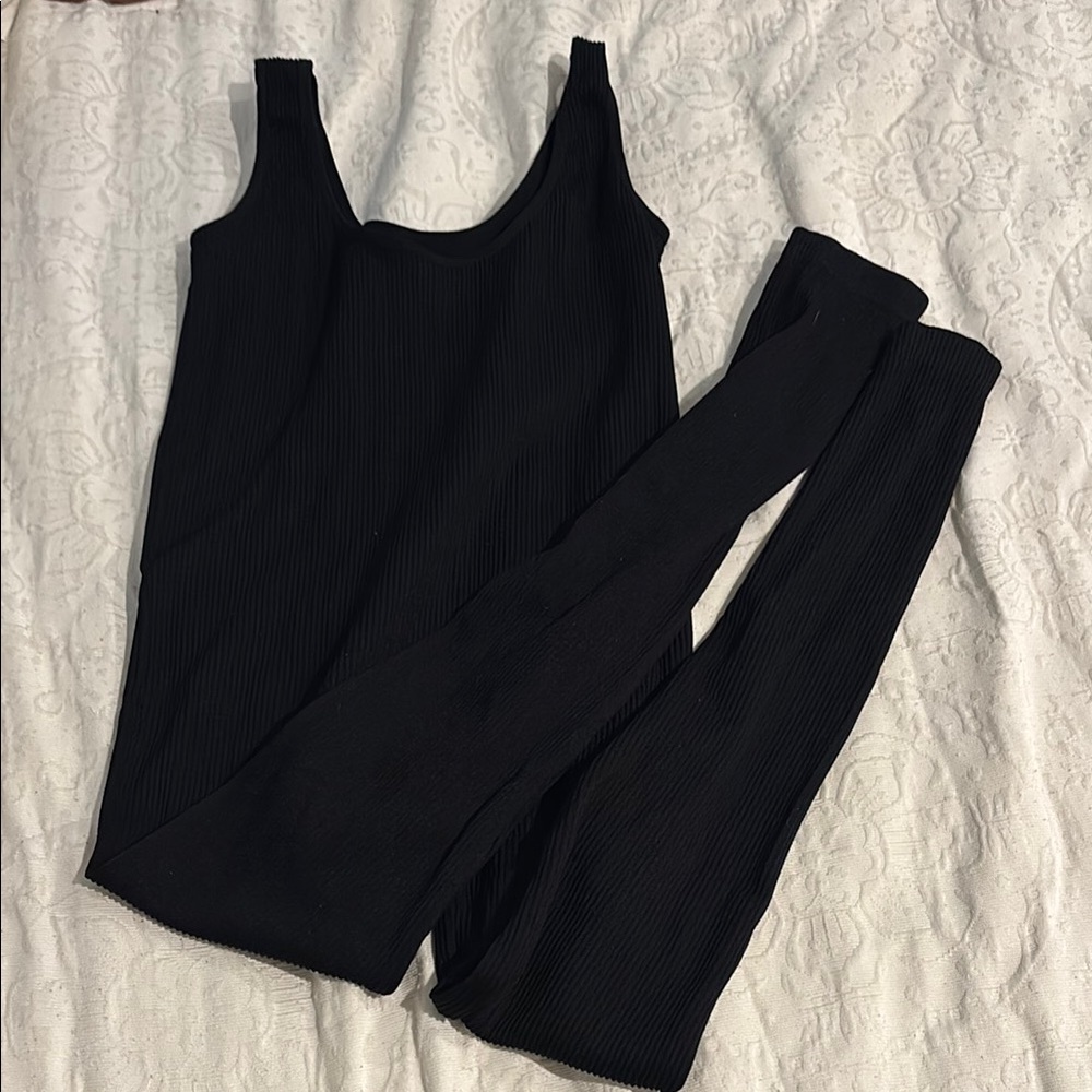 Black Ribbed Jumpsuit